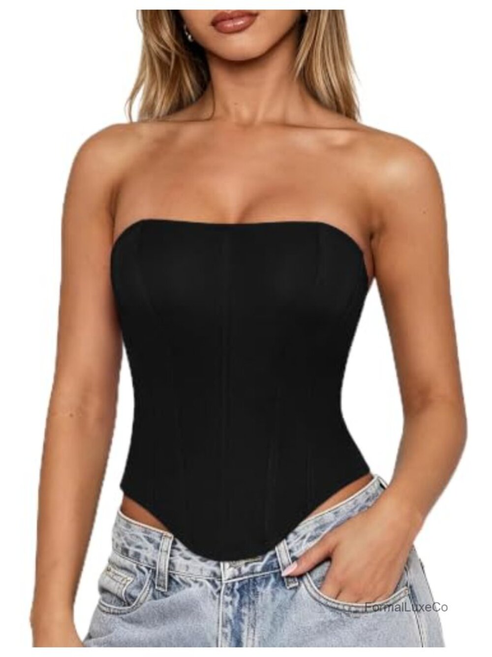 Scarlet Darkness Strapless Corset Lace-Up Crop Top